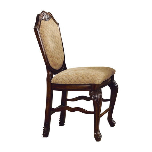 Set of Two 24" Beige And Espresso Fabric And Solid Wood Counter Height Bar Chairs HomeRoots