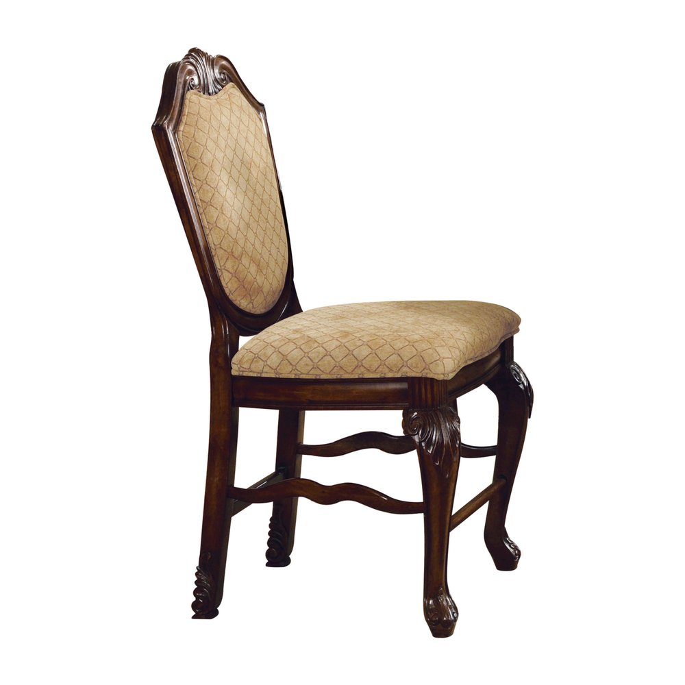 Set of Two 24" Beige And Espresso Fabric And Solid Wood Counter Height Bar Chairs HomeRoots