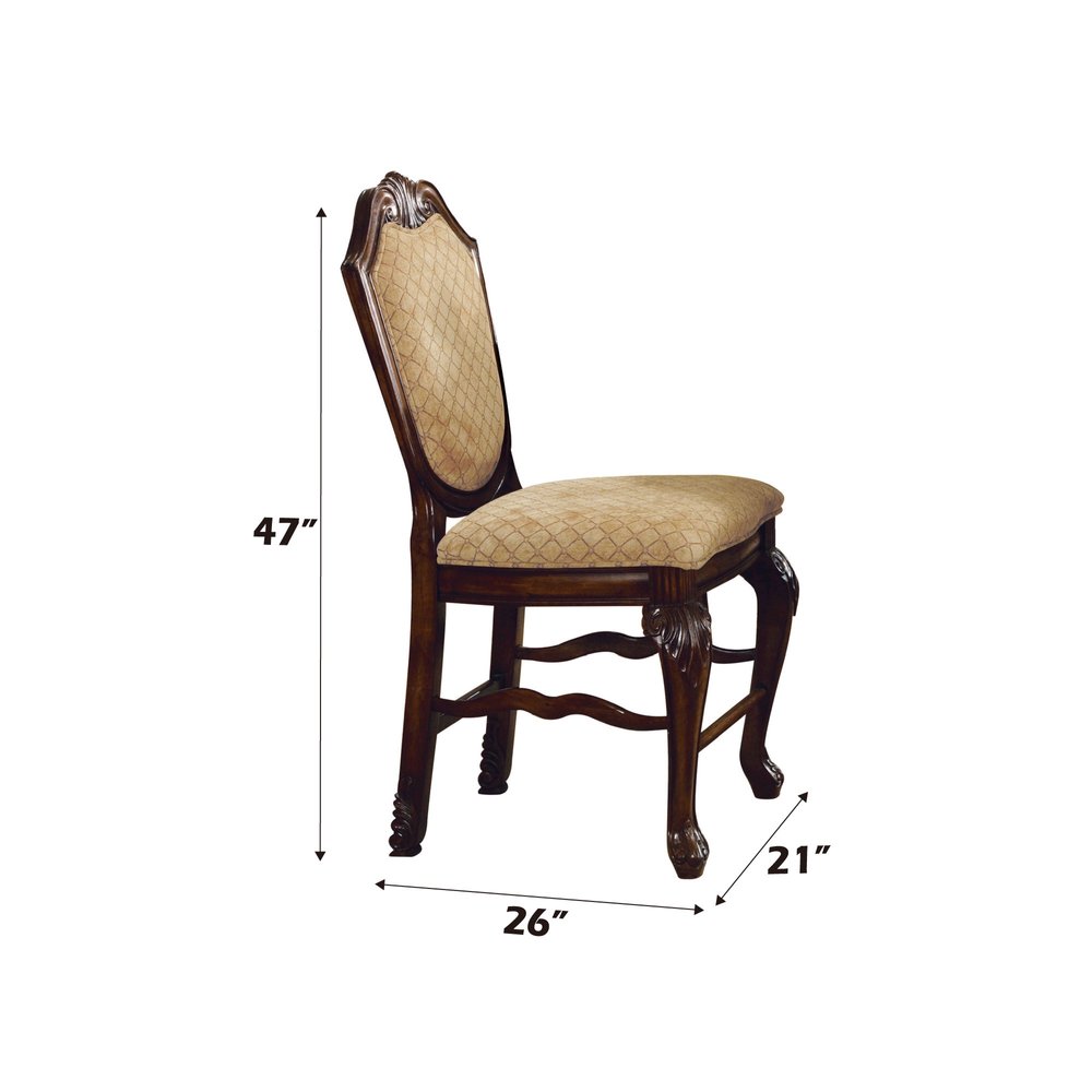 Set of Two 24" Beige and Espresso Fabric and Solid Wood Counter Height Bar Chairs HomeRoots
