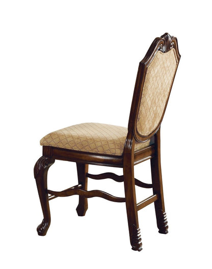 Set of Two 24" Beige And Espresso Fabric And Solid Wood Counter Height Bar Chairs HomeRoots