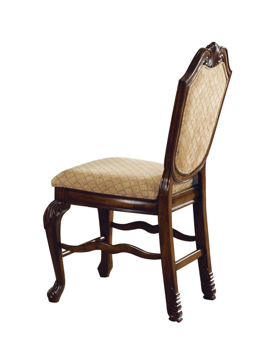 Set of Two 24" Beige And Espresso Fabric And Solid Wood Counter Height Bar Chairs HomeRoots