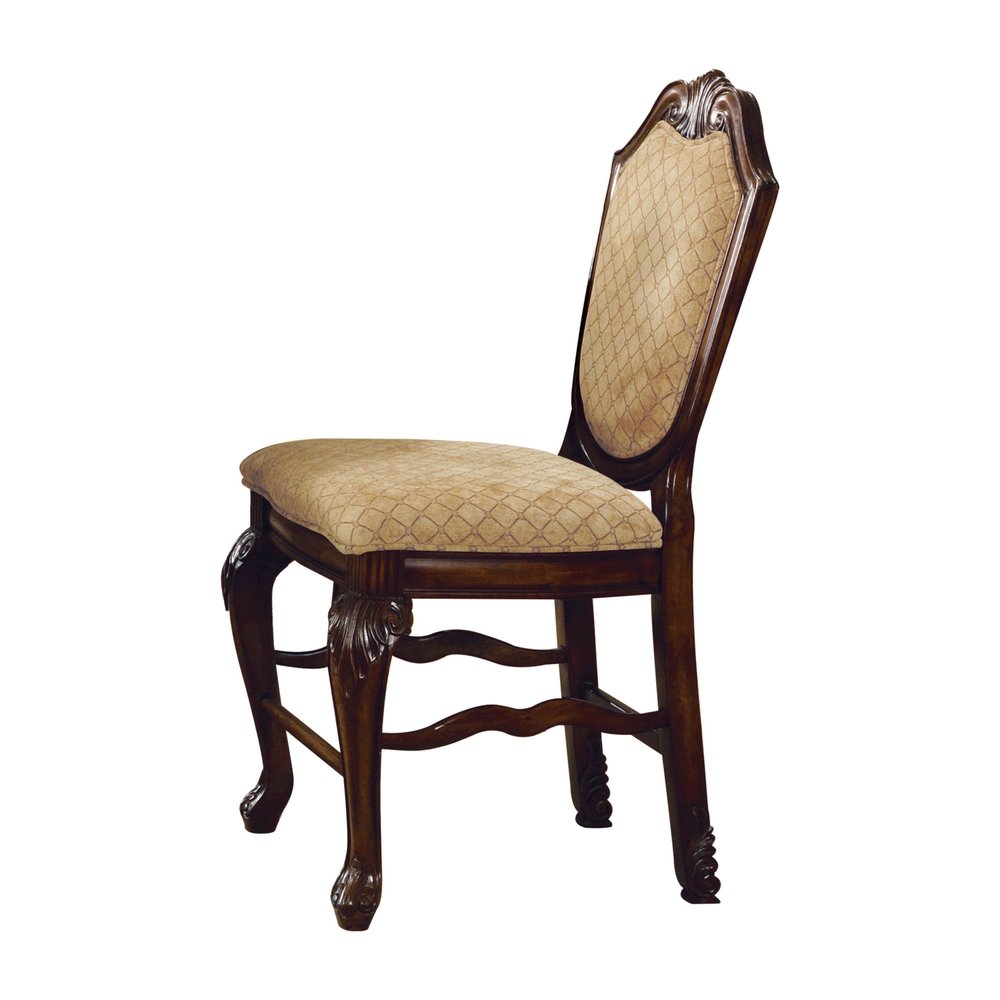 Set of Two 24" Beige And Espresso Fabric And Solid Wood Counter Height Bar Chairs HomeRoots