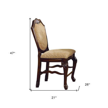 Set of Two 24" Beige and Espresso Fabric and Solid Wood Counter Height Bar Chairs HomeRoots