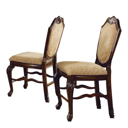 Set of Two 24" Beige And Espresso Fabric And Solid Wood Counter Height Bar Chairs HomeRoots