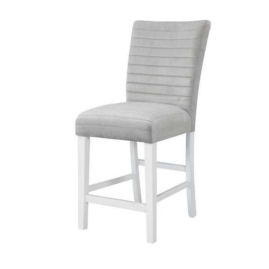 Set of Two 25" Gray And White Velvet And Solid Wood Counter Height Bar Chairs HomeRoots