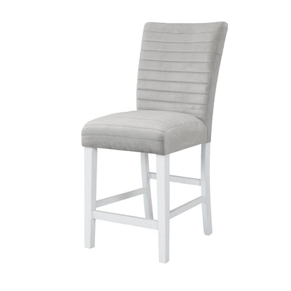 Set of Two 25" Gray And White Velvet And Solid Wood Counter Height Bar Chairs HomeRoots