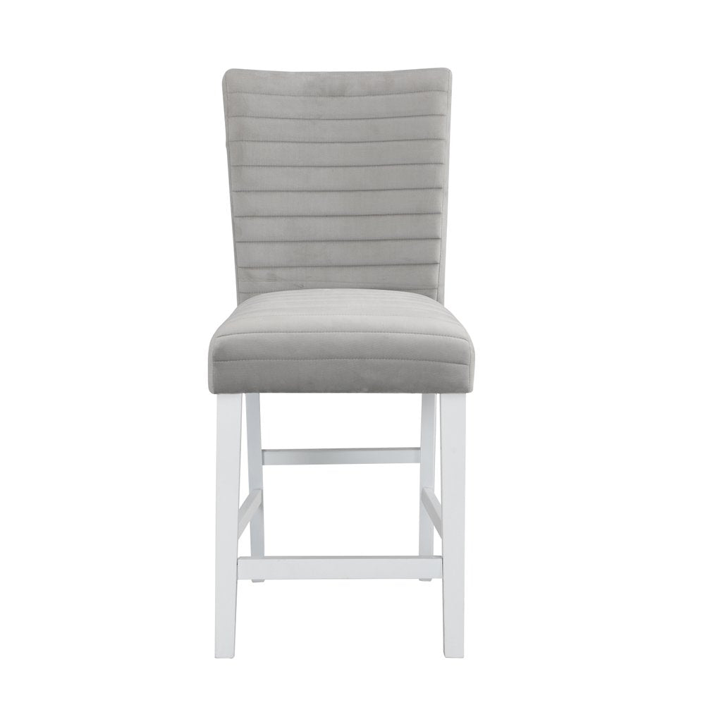 Set of Two 25" Gray and White Velvet and Solid Wood Counter Height Bar Chairs HomeRoots