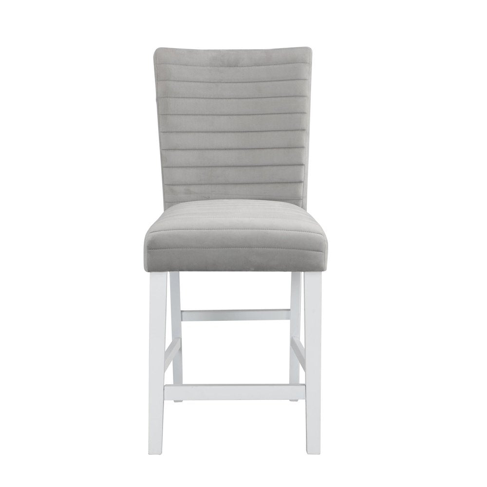 Set of Two 25" Gray And White Velvet And Solid Wood Counter Height Bar Chairs HomeRoots