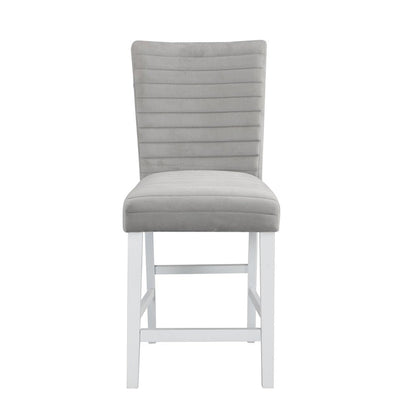 Set of Two 25" Gray And White Velvet And Solid Wood Counter Height Bar Chairs HomeRoots
