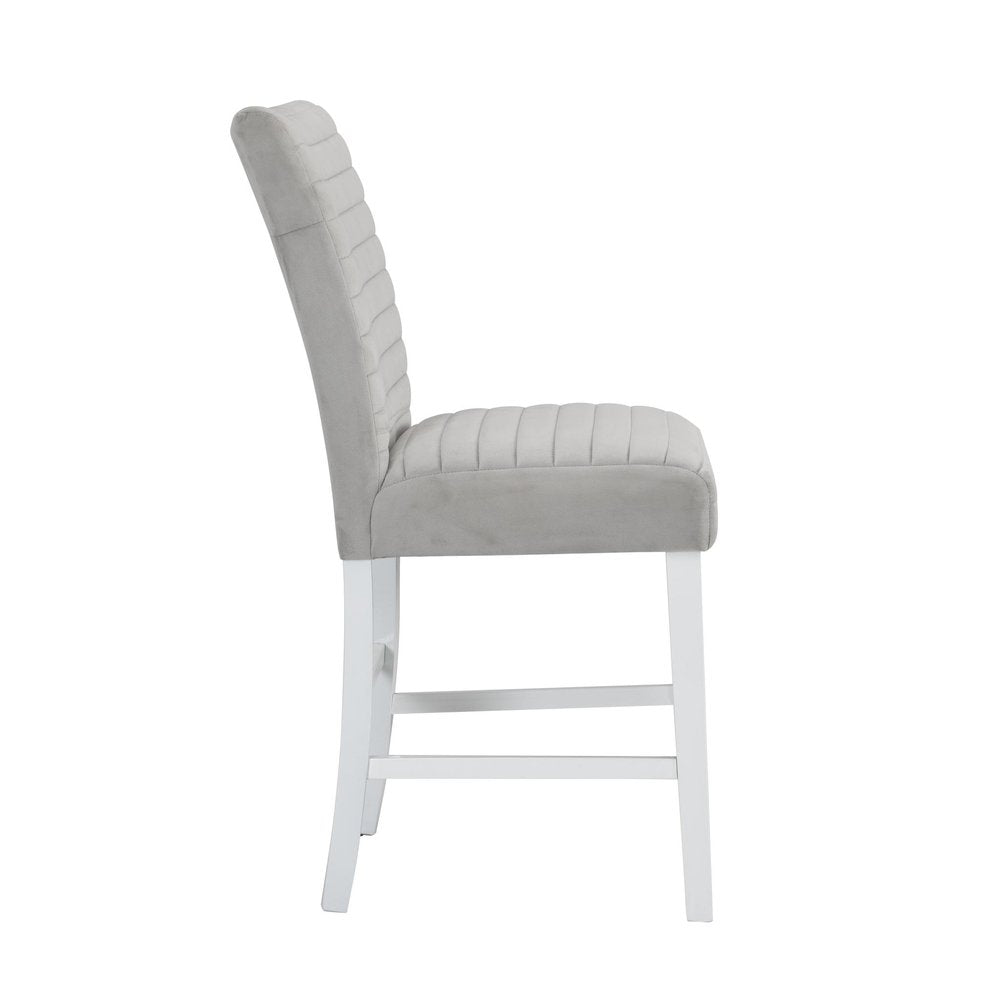 Set of Two 25" Gray And White Velvet And Solid Wood Counter Height Bar Chairs HomeRoots