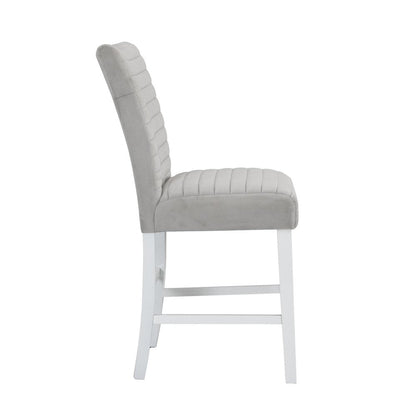 Set of Two 25" Gray And White Velvet And Solid Wood Counter Height Bar Chairs HomeRoots