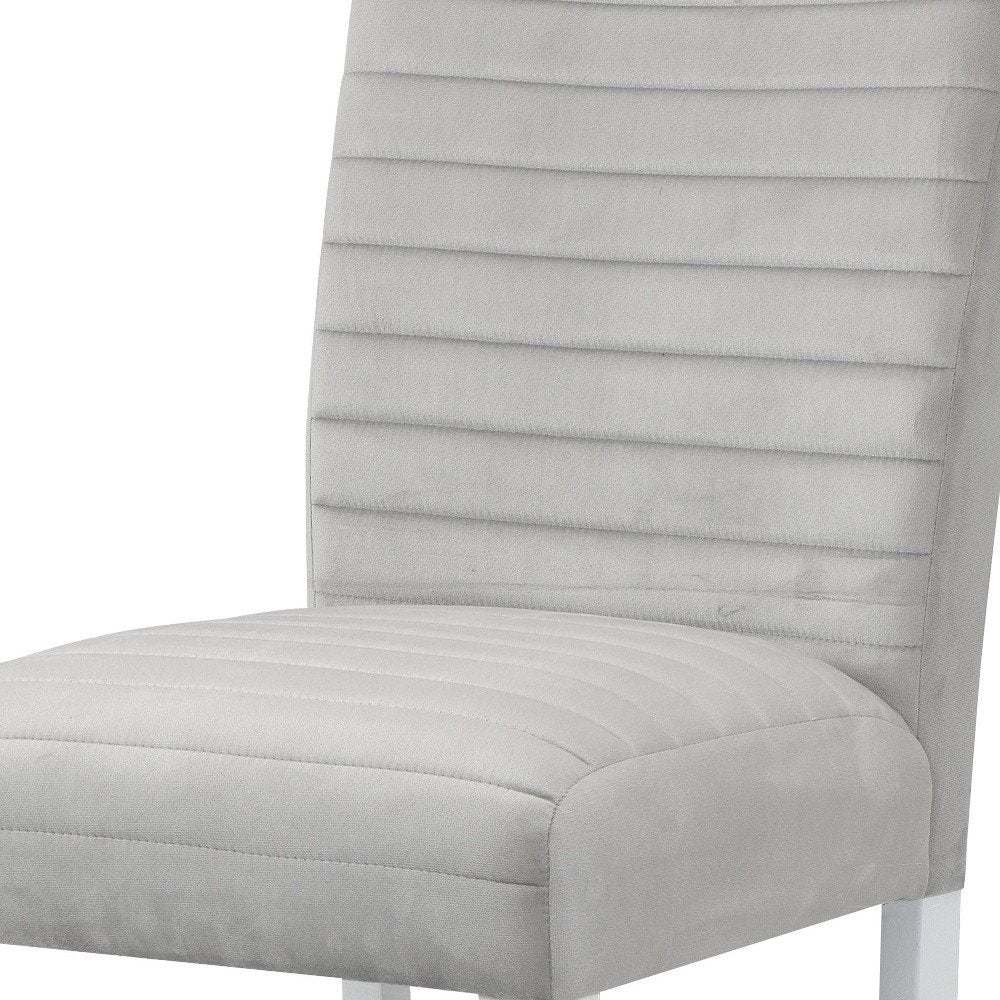 Set of Two 25" Gray And White Velvet And Solid Wood Counter Height Bar Chairs HomeRoots