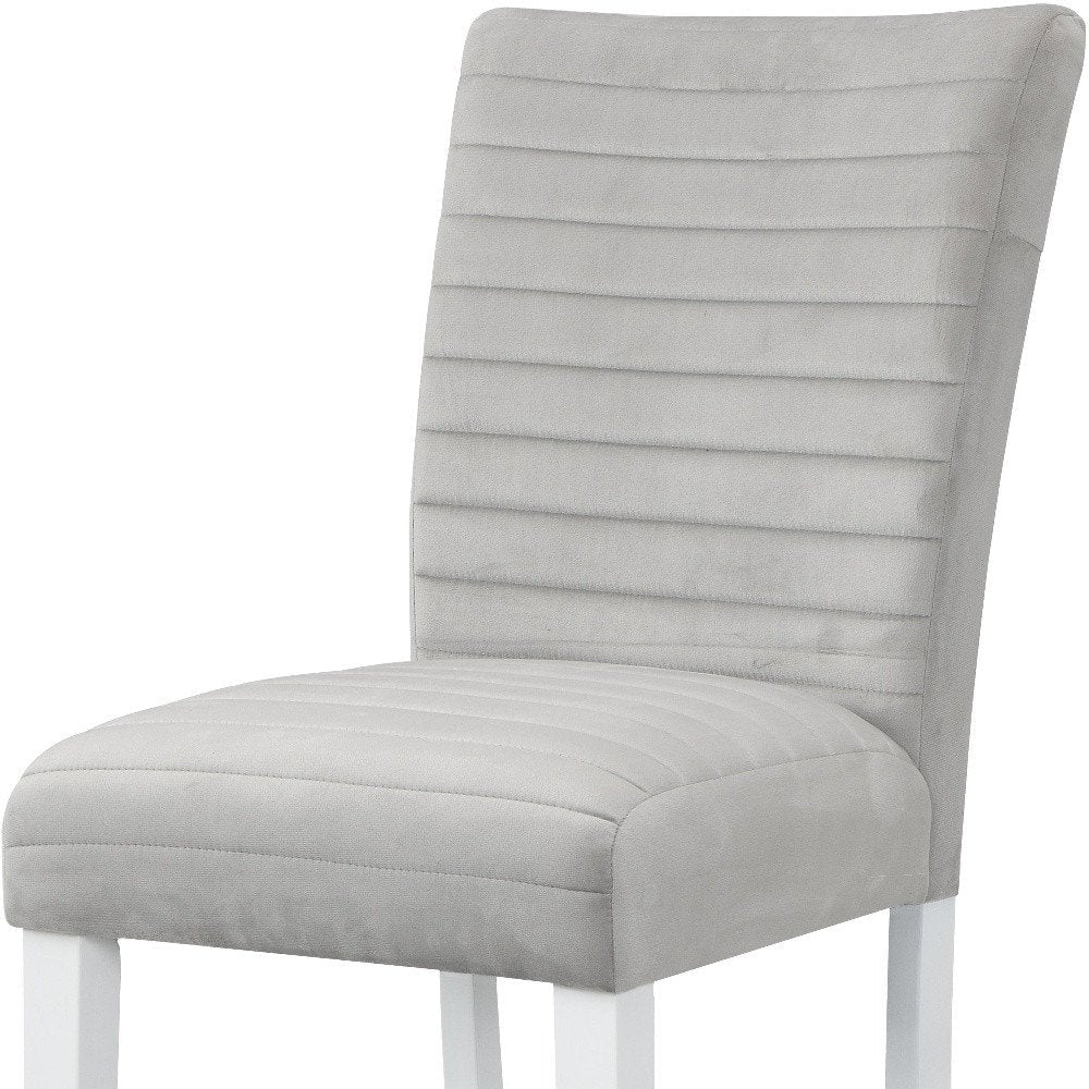 Set of Two 25" Gray And White Velvet And Solid Wood Counter Height Bar Chairs HomeRoots