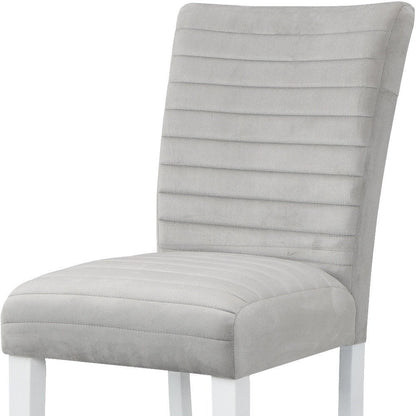Set of Two 25" Gray And White Velvet And Solid Wood Counter Height Bar Chairs HomeRoots