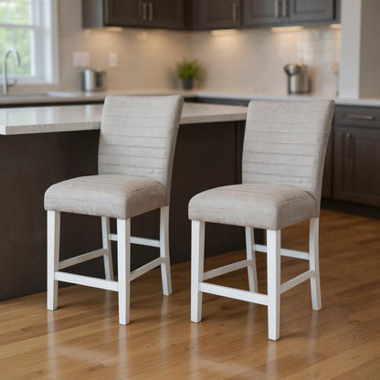 Set of Two 25" Gray And White Velvet And Solid Wood Counter Height Bar Chairs HomeRoots