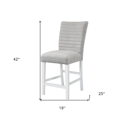 Set of Two 25" Gray And White Velvet And Solid Wood Counter Height Bar Chairs HomeRoots