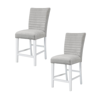 Set of Two 25" Gray And White Velvet And Solid Wood Counter Height Bar Chairs HomeRoots