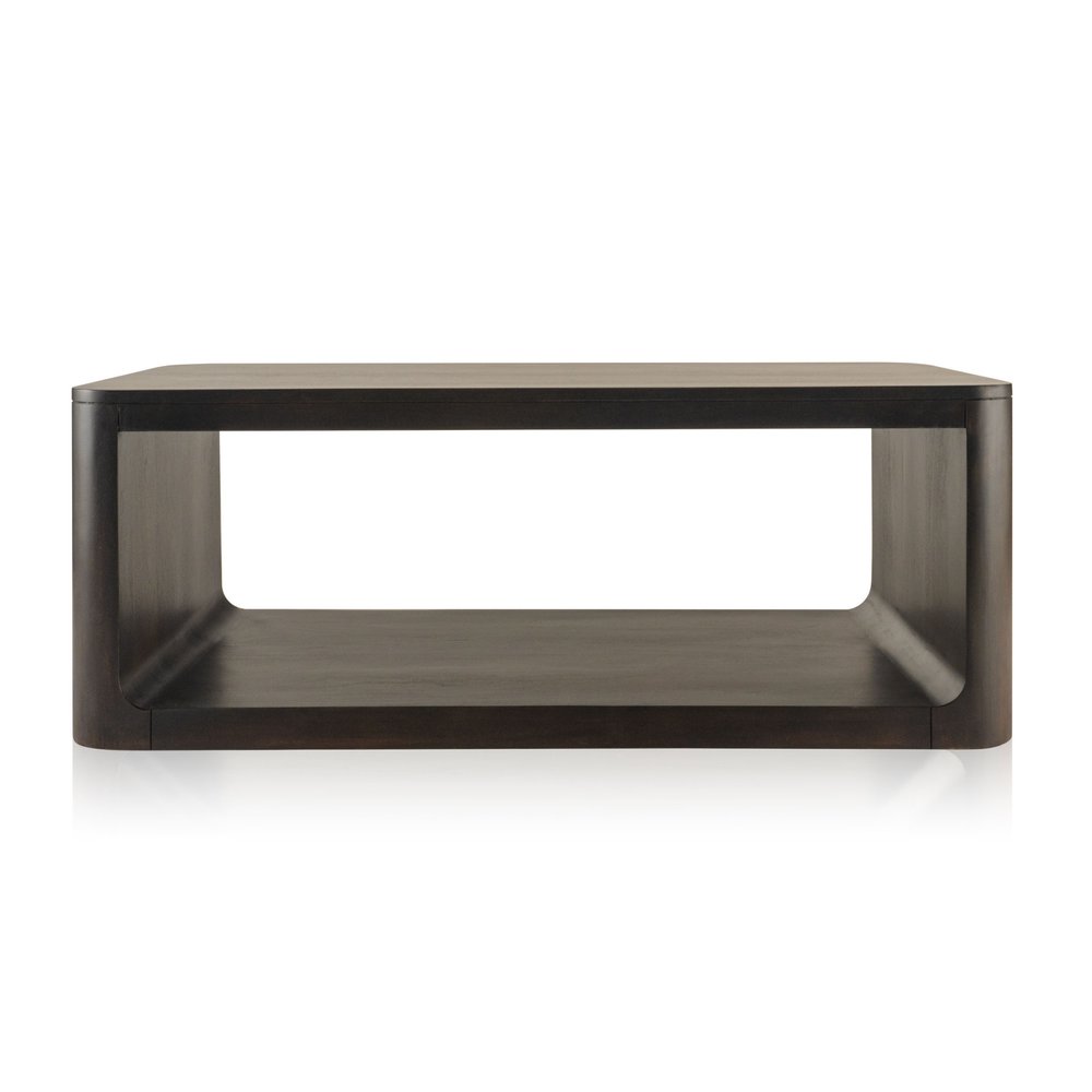 48" Walnut Solid Wood Floor Shelf Coffee Table With Shelf — view 2