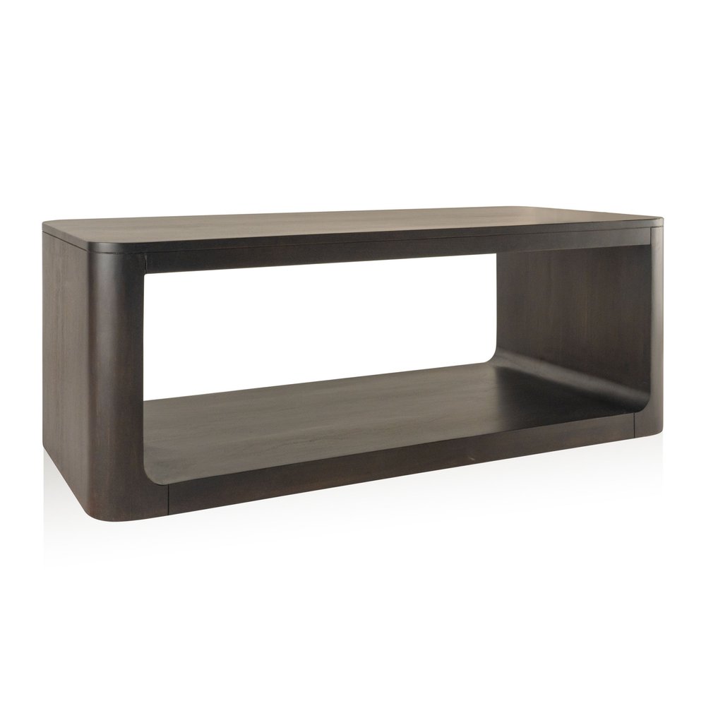 48" Walnut Solid Wood Floor Shelf Coffee Table With Shelf — view 2