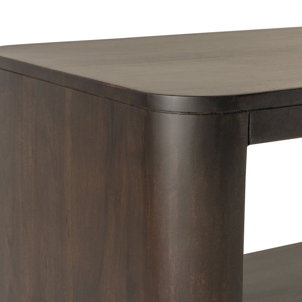 48" Walnut Solid Wood Floor Shelf Coffee Table With Shelf — view 4