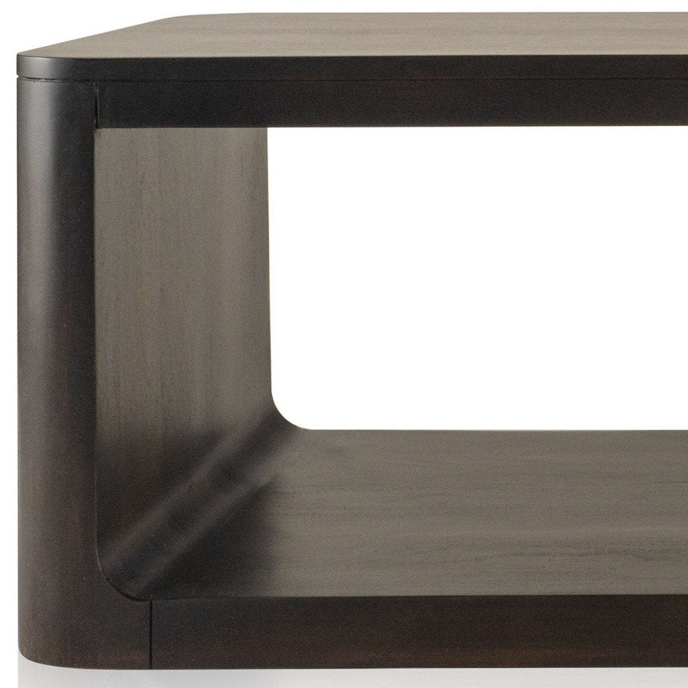 48" Walnut Solid Wood Floor Shelf Coffee Table With Shelf — view 6