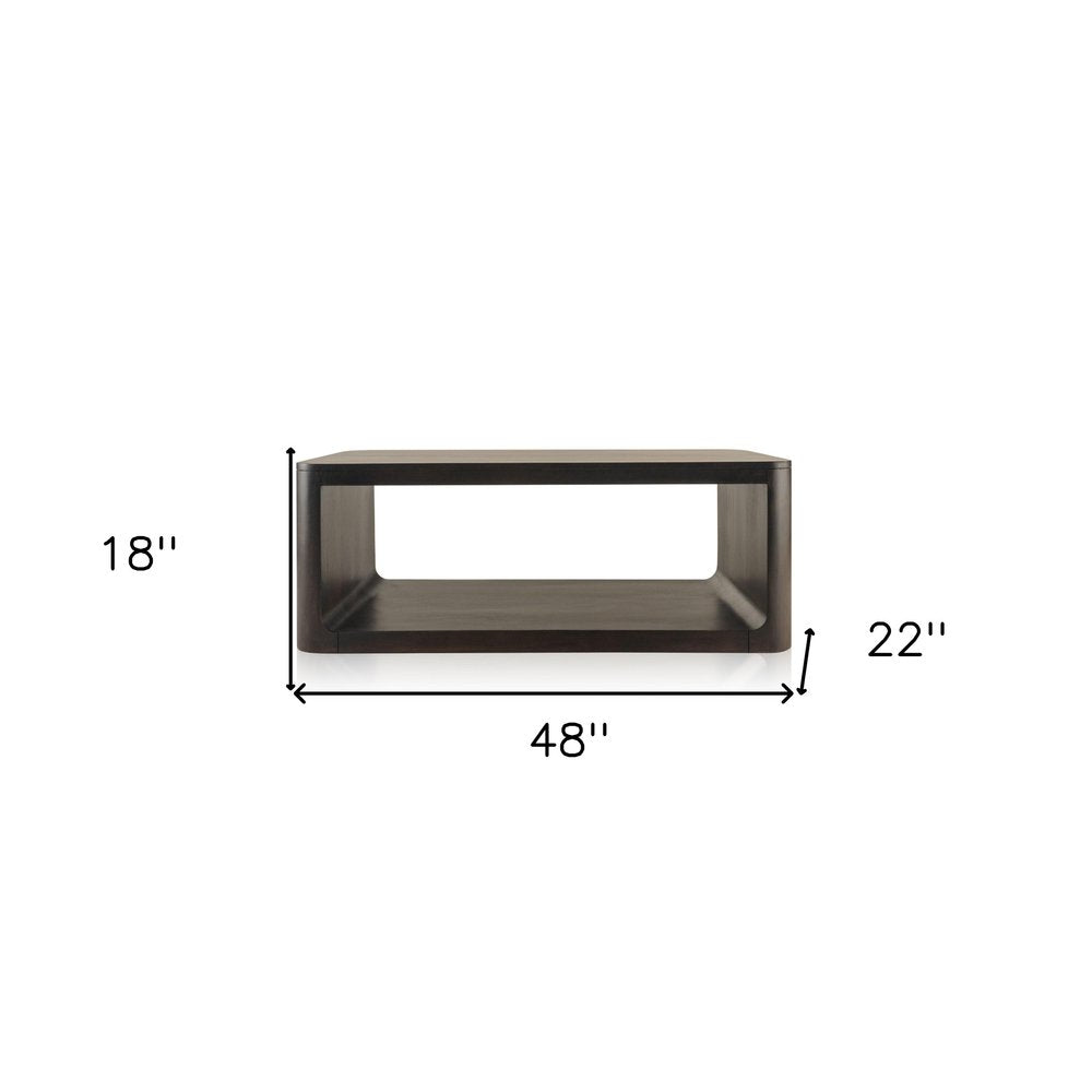 48" Walnut Solid Wood Floor Shelf Coffee Table With Shelf — view 9