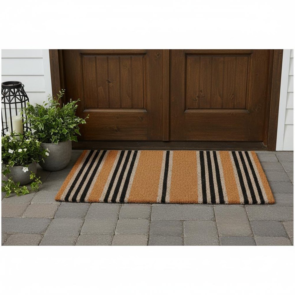 18" X 48" Brown and Black Coir Striped Outdoor Door Mat — view 7
