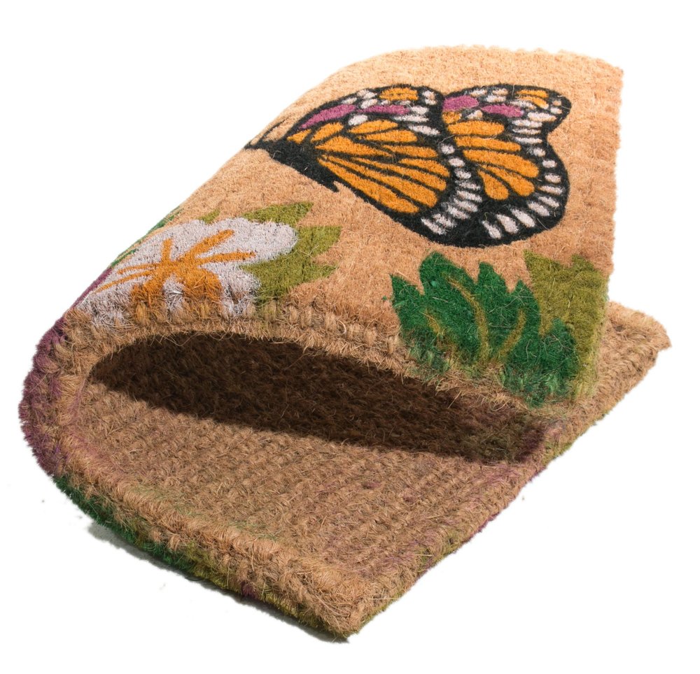 18" X 30" Brown and White Coir Floral Outdoor Door Mat — view 2