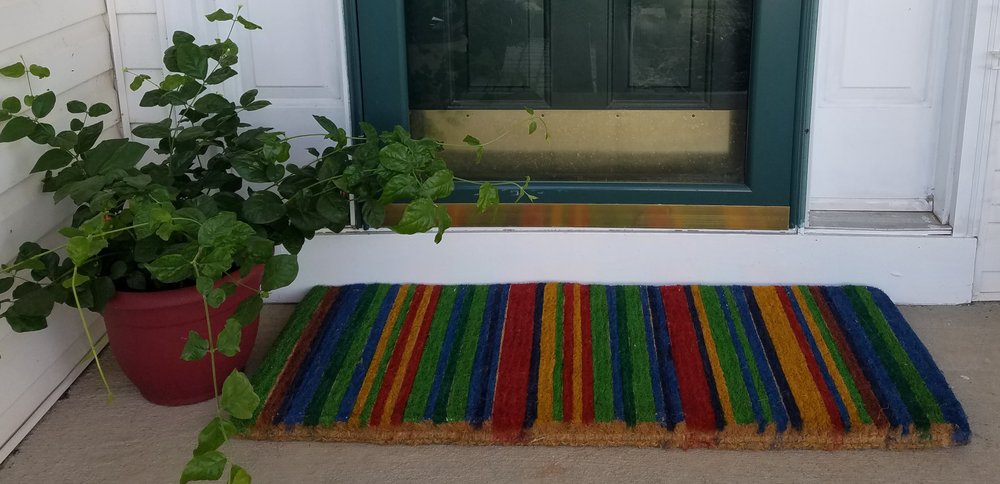 18" X 30" Blue and Green Coir Striped Outdoor Door Mat — view 2