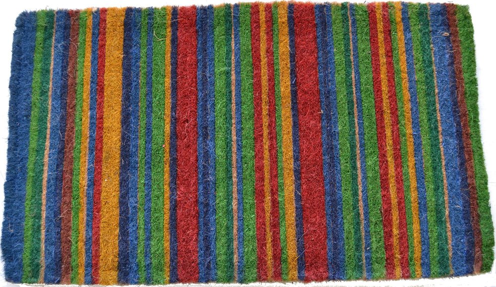 18" X 47" Blue and Green Coir Striped Outdoor Door Mat — view 1