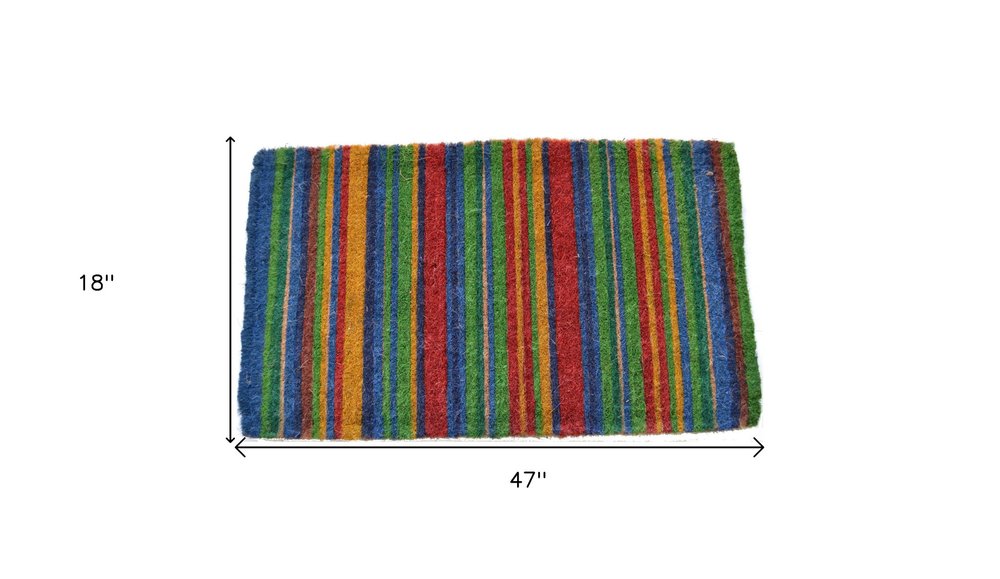 18" X 47" Blue and Green Coir Striped Outdoor Door Mat — view 5