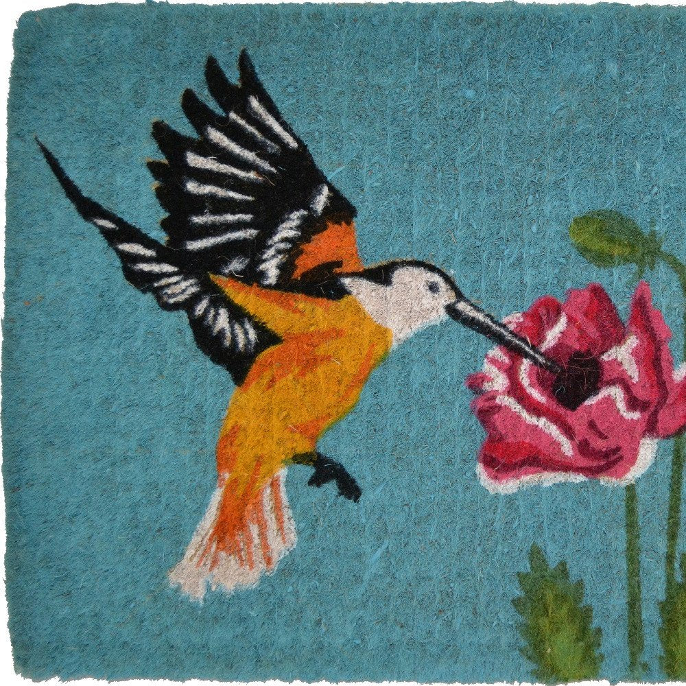 18" X 30" Blue Orange and Green Coir Hummingbird Outdoor Door Mat — view 5
