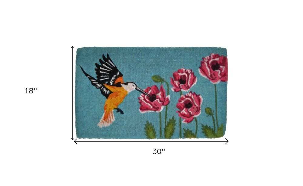 18" X 30" Blue Orange and Green Coir Hummingbird Outdoor Door Mat — view 7
