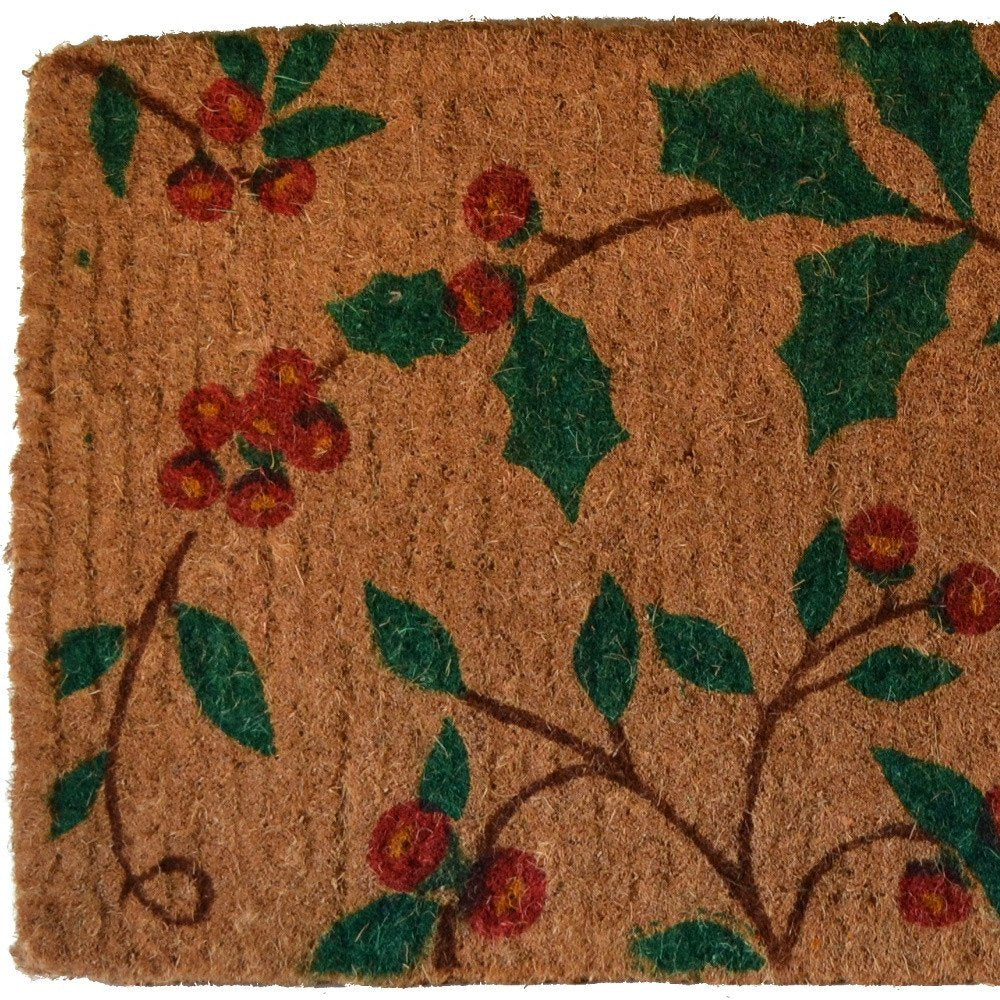18" X 30" Brown and Green Coir Holiday Outdoor Christmas Door Mat