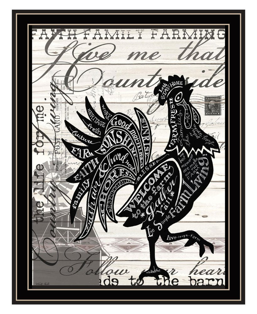 Faith Family Farming Rooster Black Framed Wall Art HomeRoots