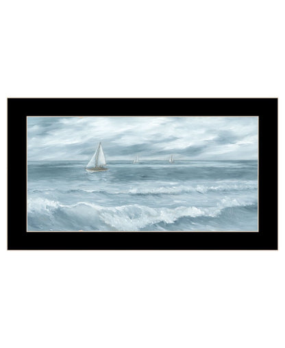 Three Sailboats Ocean Scene Black Framed Wall Art HomeRoots