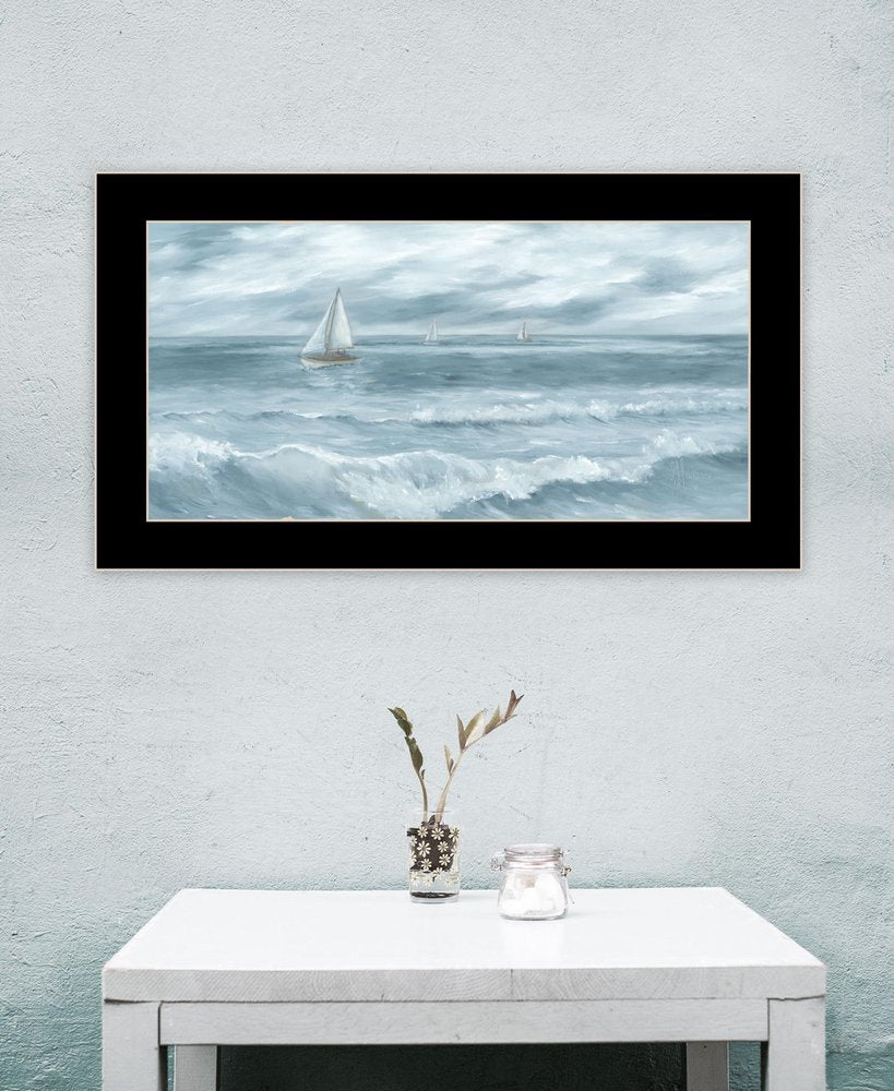 Three Sailboats Ocean Scene Black Framed Wall Art HomeRoots