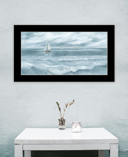 Three Sailboats Ocean Scene Black Framed Wall Art HomeRoots