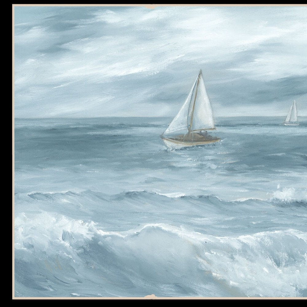 Three Sailboats Ocean Scene Black Framed Wall Art — view 3
