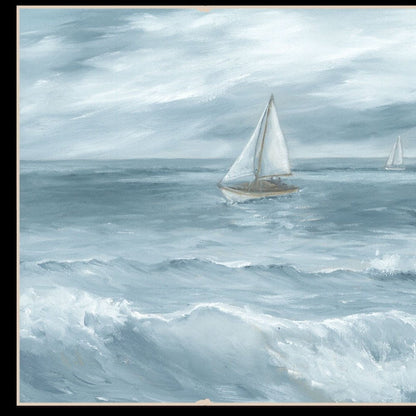 Three Sailboats Ocean Scene Black Framed Wall Art HomeRoots