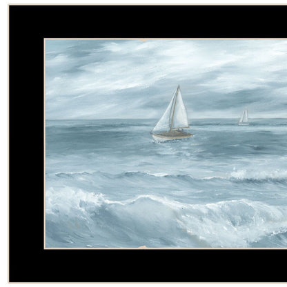 Three Sailboats Ocean Scene Black Framed Wall Art HomeRoots