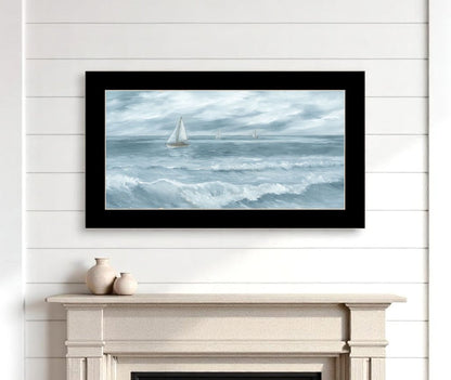 Three Sailboats Ocean Scene Black Framed Wall Art HomeRoots