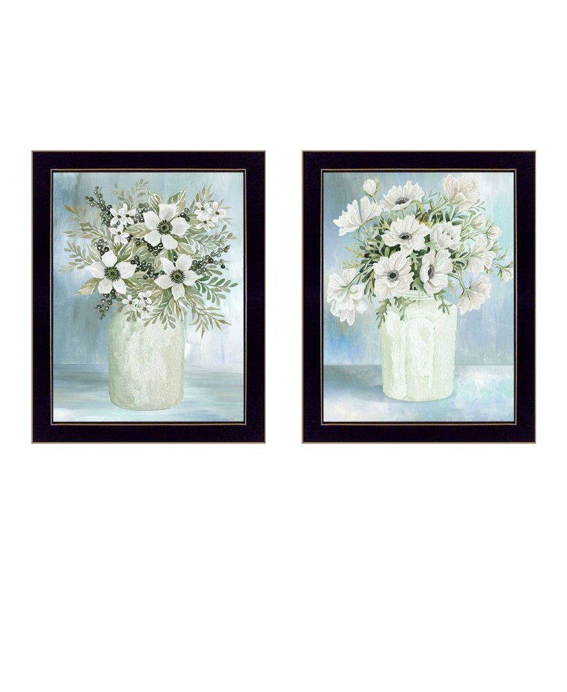 Set Of Two Country Crock of Florals and Berries Black Framed Wall Art — view 1
