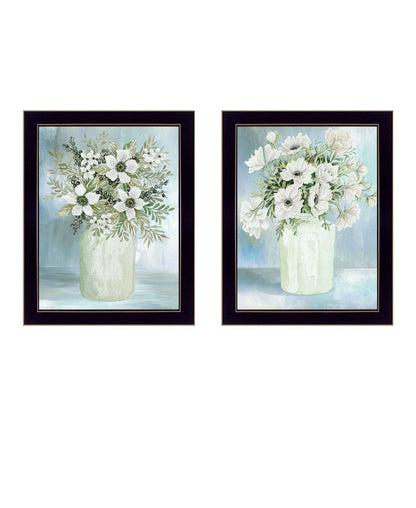 Set Of Two Country Crock of Florals and Berries Black Framed Wall Art HomeRoots