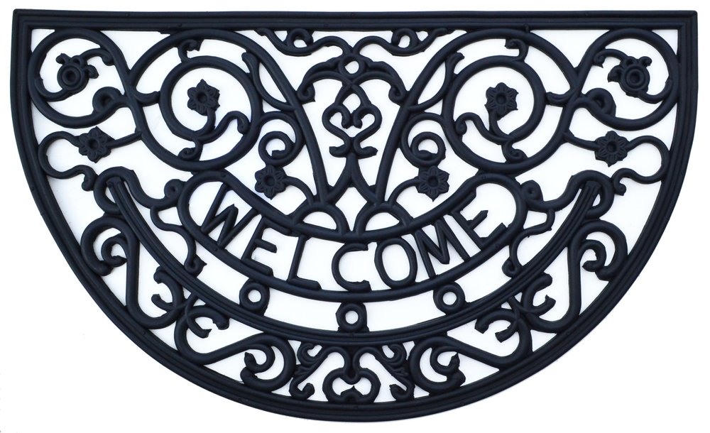 18" X 30" Black Rubber Welcome Outdoor Semi Circle Door Mat — view 1