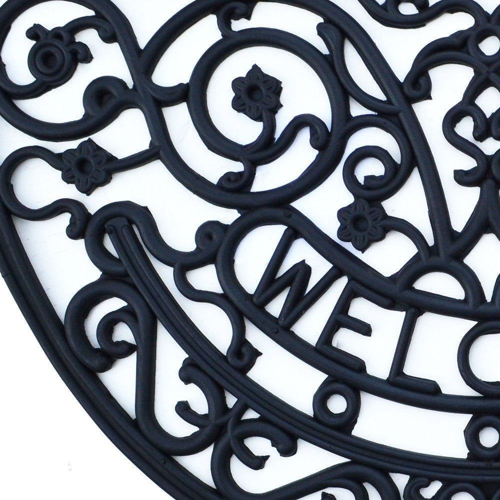 18" X 30" Black Rubber Welcome Outdoor Semi Circle Door Mat