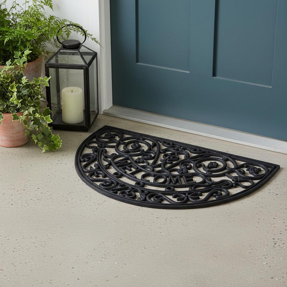 18" X 30" Black Rubber Welcome Outdoor Semi Circle Door Mat — view 8