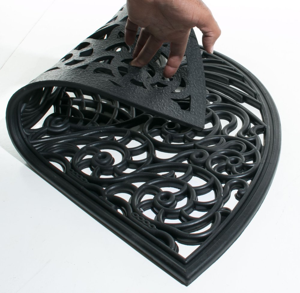 18" X 30" Black Rubber Pineapple Outdoor Semi Circle Door Mat