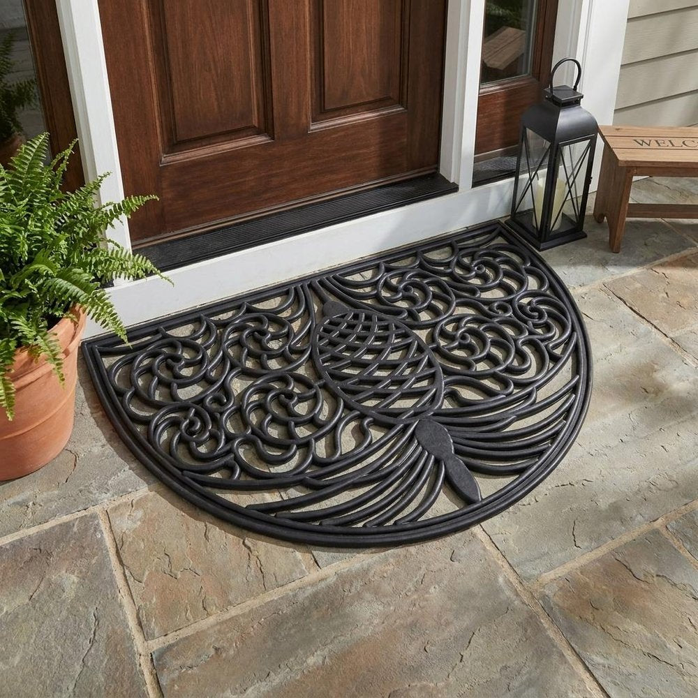 18" X 30" Black Rubber Pineapple Outdoor Semi Circle Door Mat — view 8