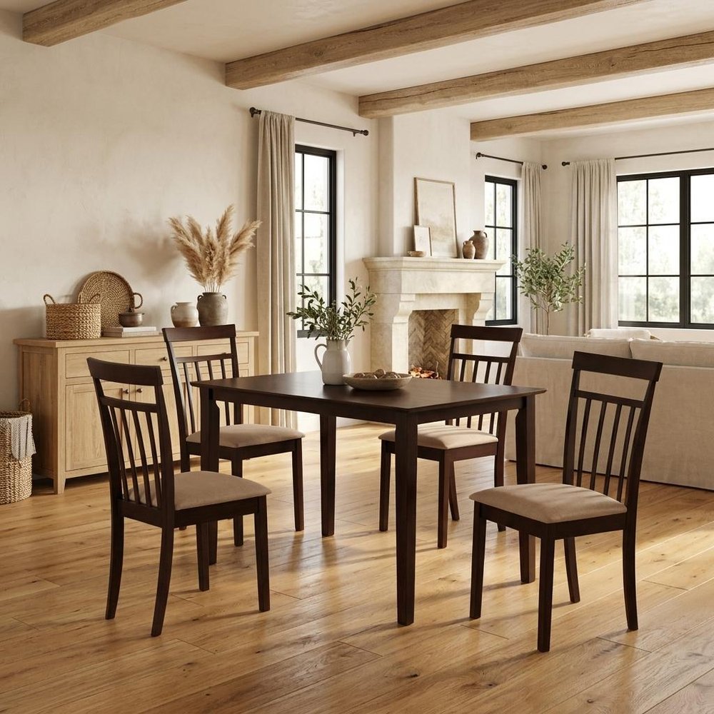 Five Piece Espresso Wood Dining Set with Four Chairs HomeRoots